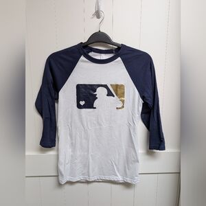 Women's MLB Navy & White Raglan Baseball Graphic Tee